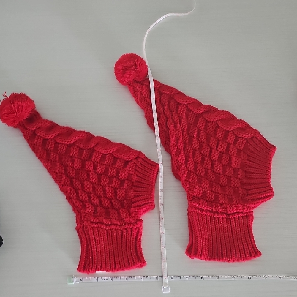 2 Cozy Red Knit PomPom Hats For Dogs Or Cats(?)
